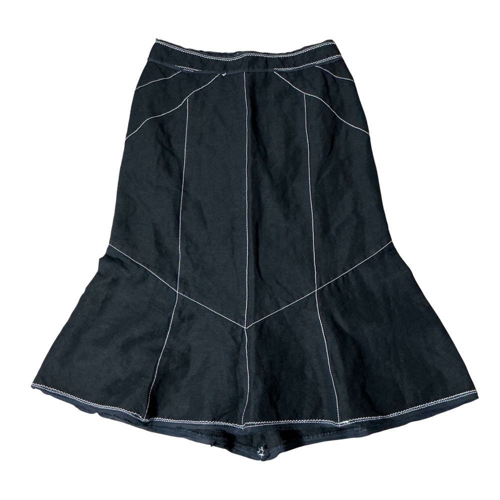 Marella Contrast Stitch Linen Midi Skirt Womens 4 Black Flare Minimalist Luxury